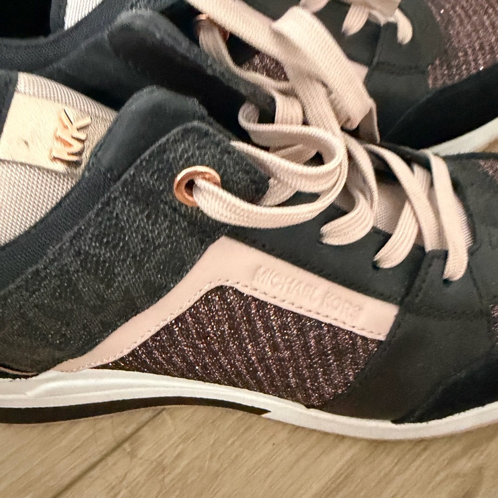 Michael Kors Black and Blush Metallic Platform Sneakers - Picture 2 of 6